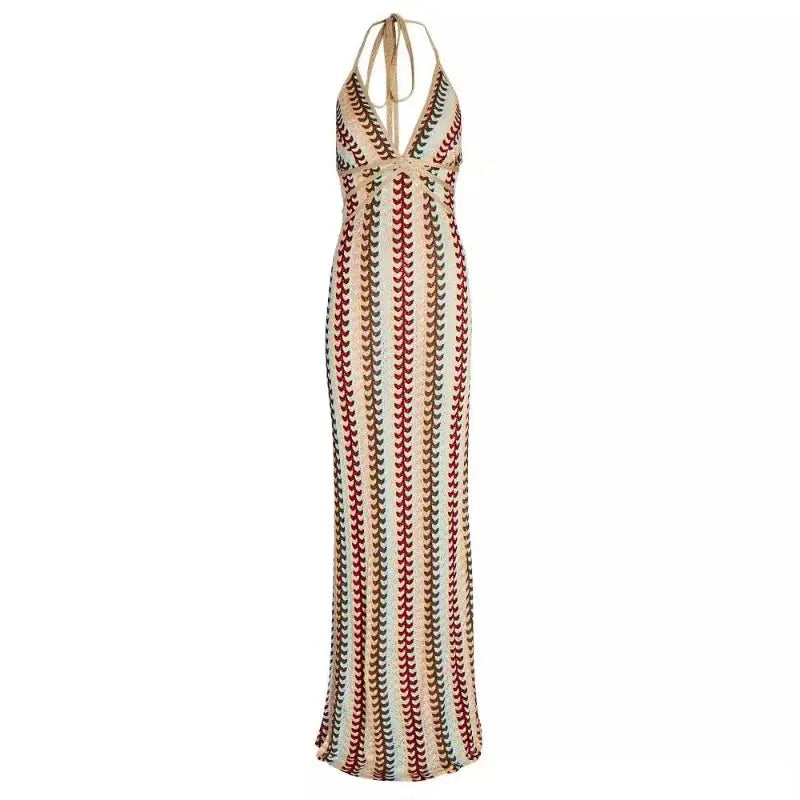 Striped halter maxi dress.