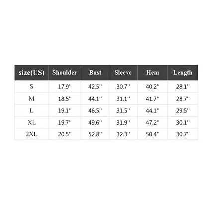 Clothing size chart.