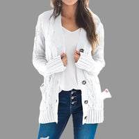 White cable-knit cardigan.