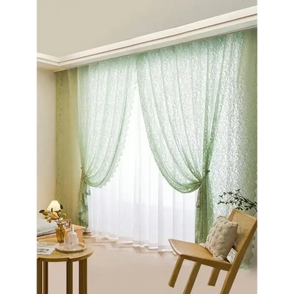 Green lace curtains.