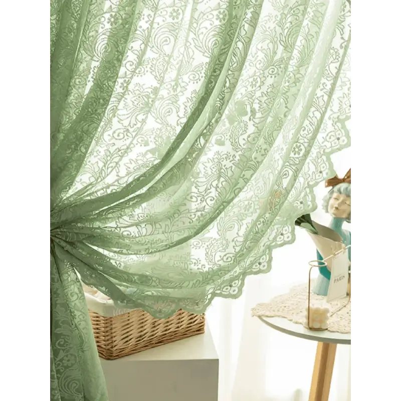 Green floral lace curtain.