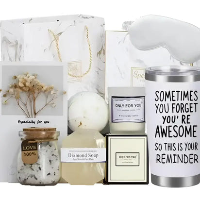 Gift set with bath and body items.