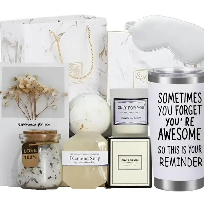 Gift set with bath and body items.