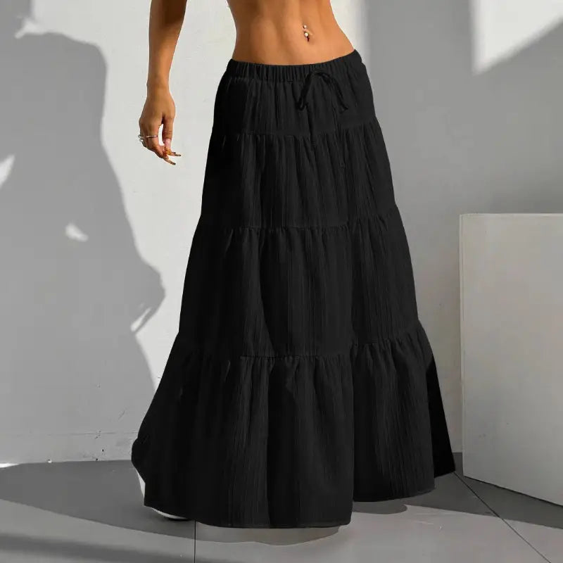 Black tiered maxi skirt.