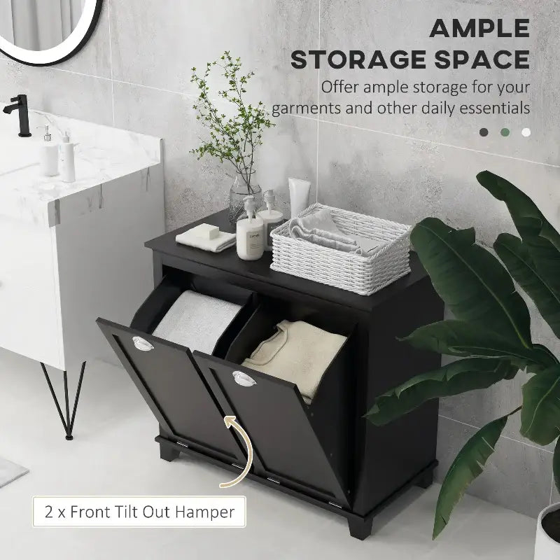 Dark wood double hamper cabinet.