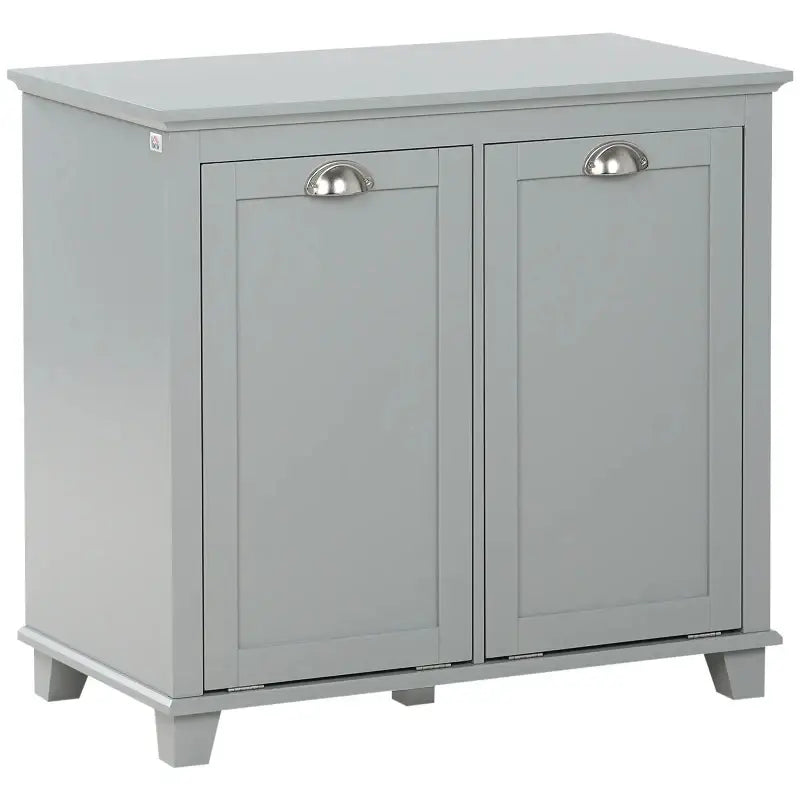Gray cabinet with two doors.