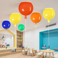 Colorful balloon-shaped ceiling lights.