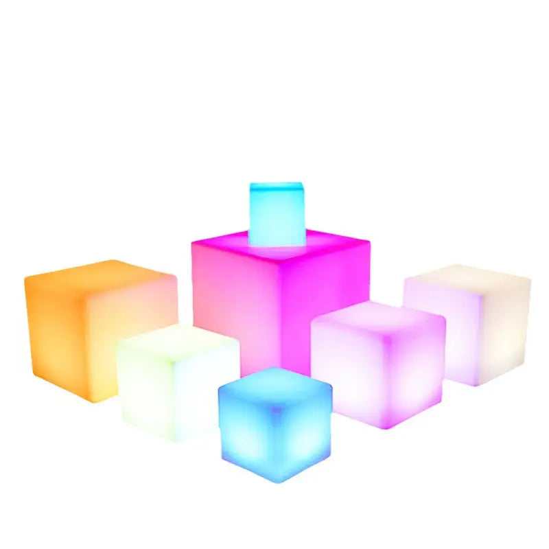 Illuminated colorful LED cube atmosphere seat demonstrating Cube Atmosphere Light features