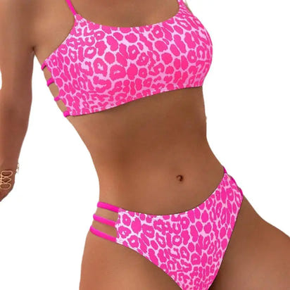 Pink leopard print bikini.