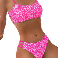 Pink leopard print bikini.