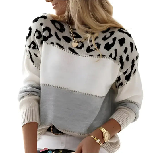 Leopard print color block sweater.