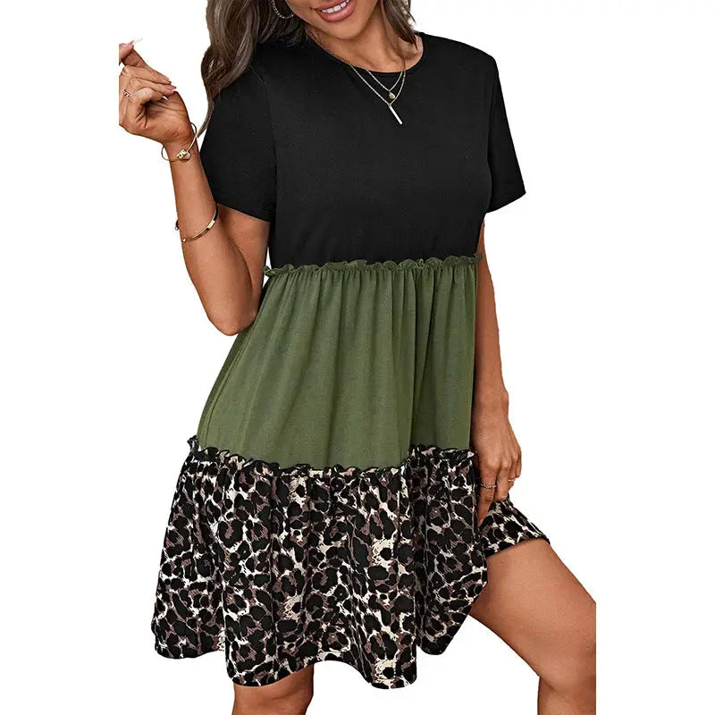 Color-blocked, tiered dress.