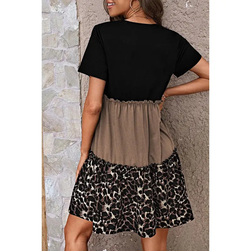 Black, brown, and leopard print dress.