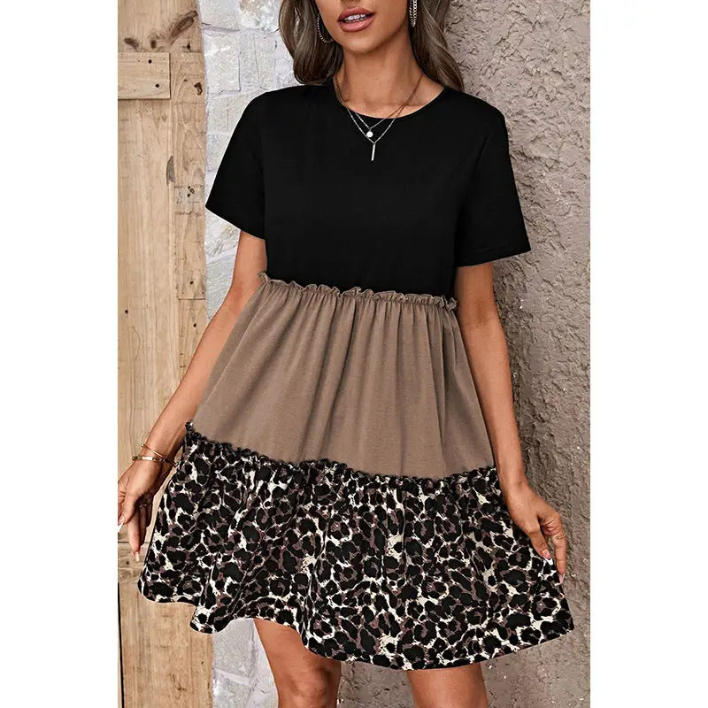 Black, brown, and leopard print dress.