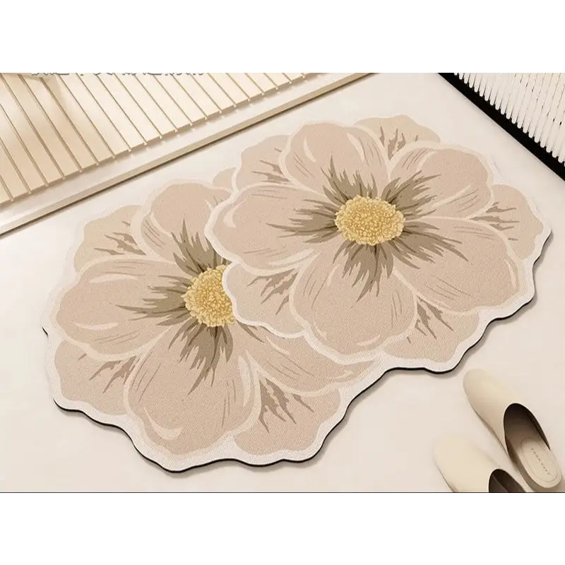 Floral-shaped beige rugs.