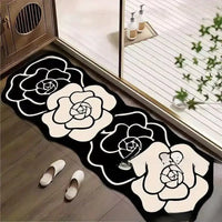 Black and white floral rug.