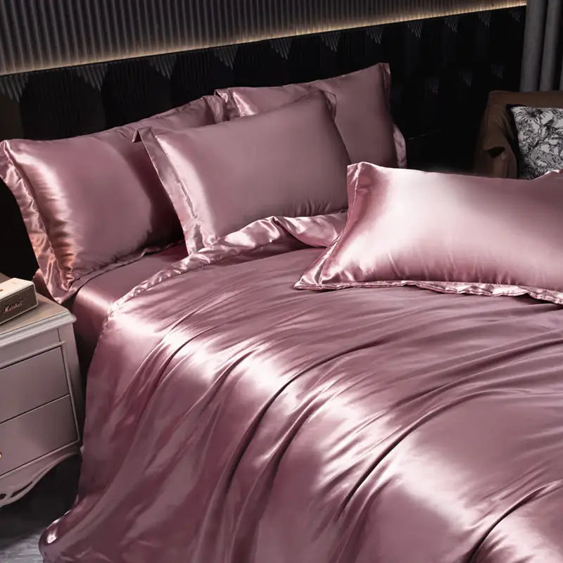 Shiny pink satin bedding.