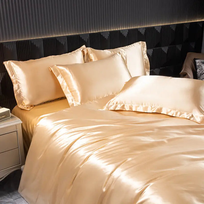 Luxurious golden silk bedding.
