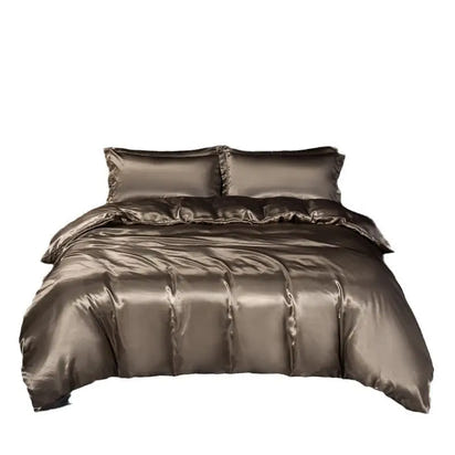 Brown satin bedding set.