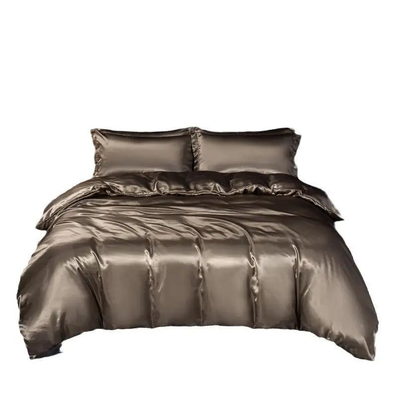 Brown satin bedding set.