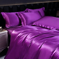 Purple satin bedding.
