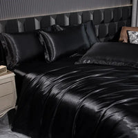 Black satin bedding.