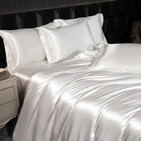 White satin bedding.