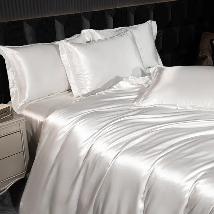 White satin bedding.