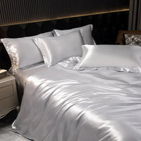 Silky gray bedding set.