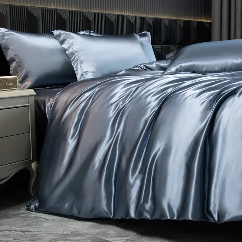 Silky blue bedding set.