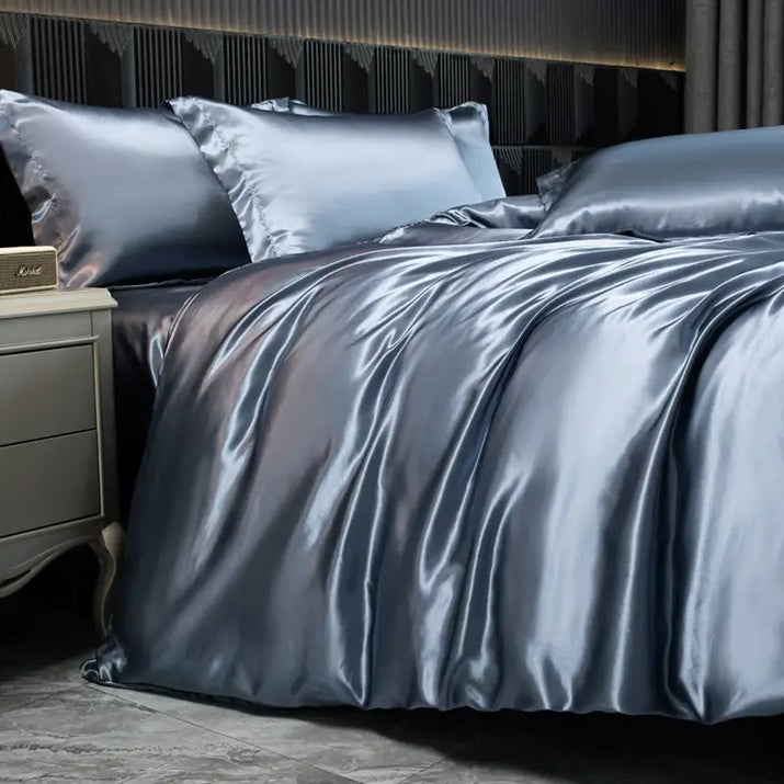 Silky blue bedding set.