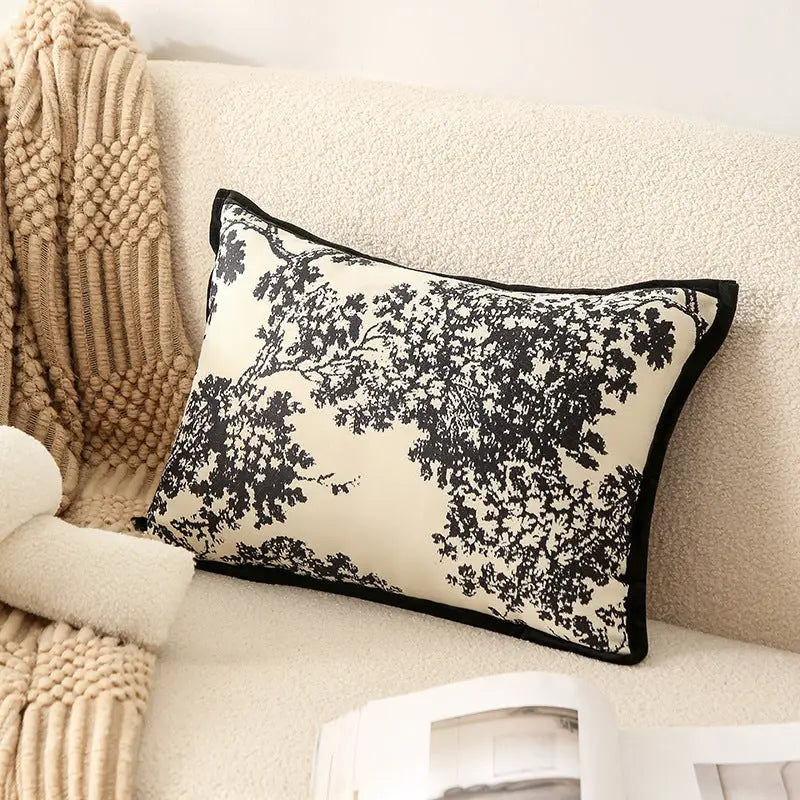Rectangular tree-patterned pillow.