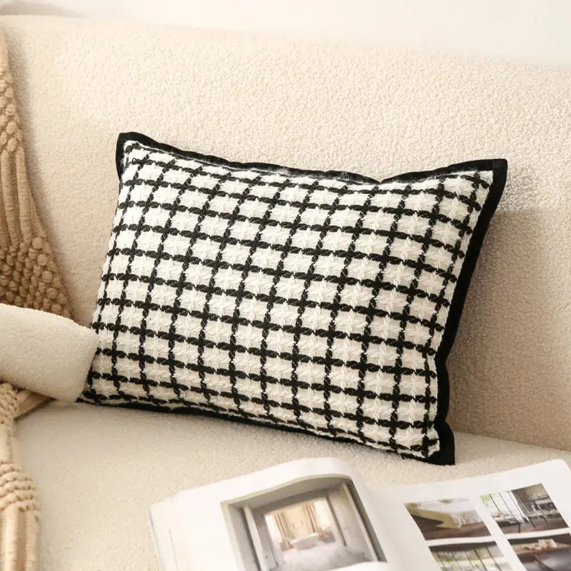 Black and white checkered pillow.