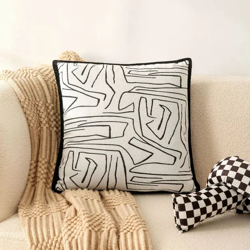 Abstract patterned throw pillow.