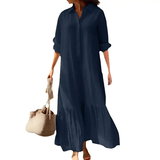 Navy blue maxi dress.