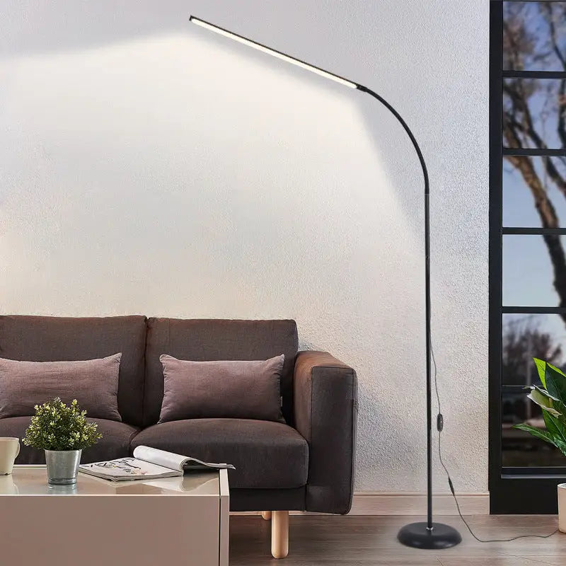 Black, arched floor lamp.