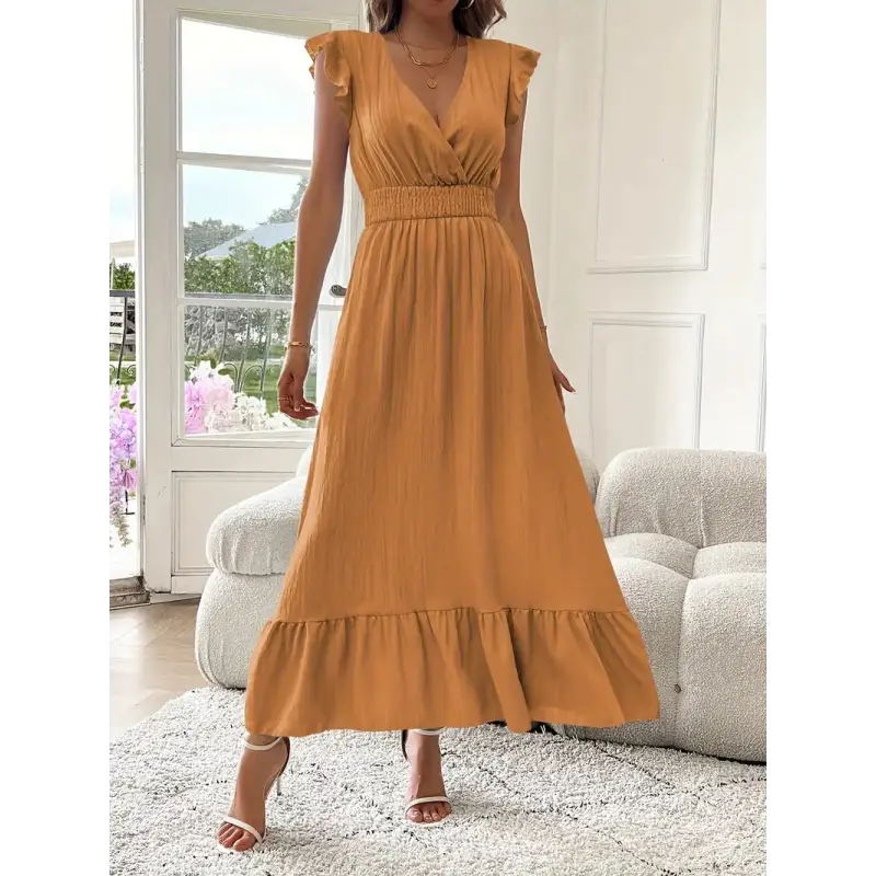 Mustard-colored maxi dress.