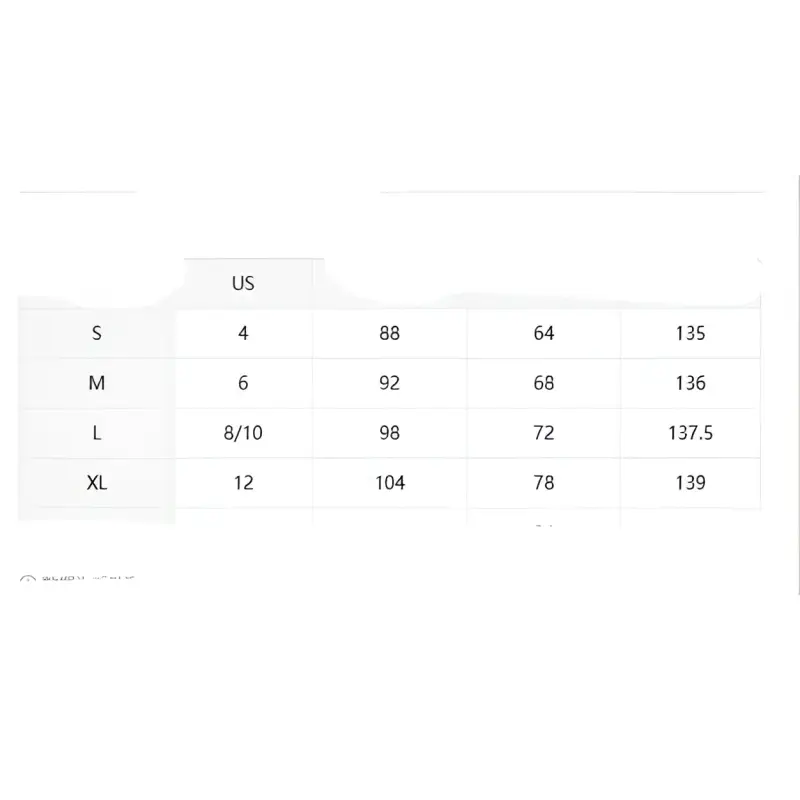 Size chart for clothing.