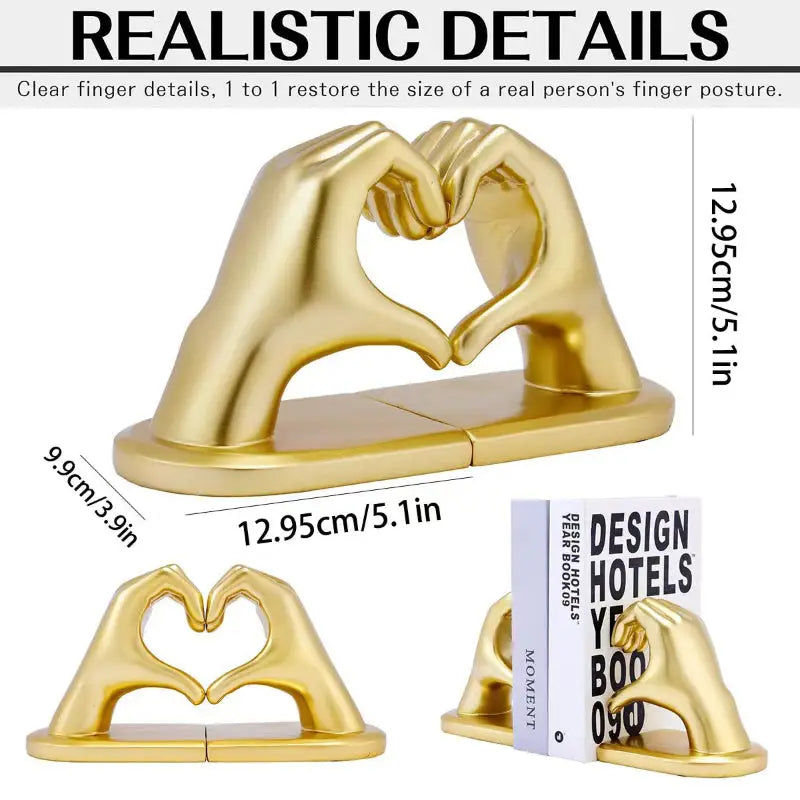 Golden hand-shaped bookends.