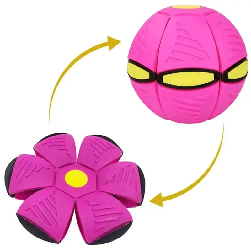 Pink transforming ball-frisbee toy.