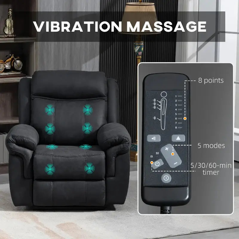 Black massage recliner with remote.
