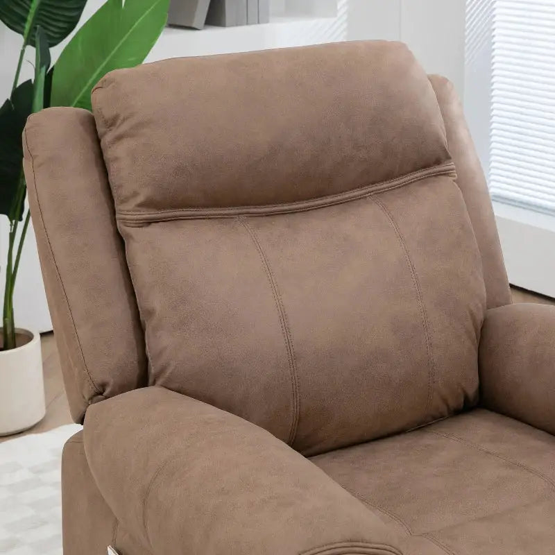 Brown upholstered recliner.