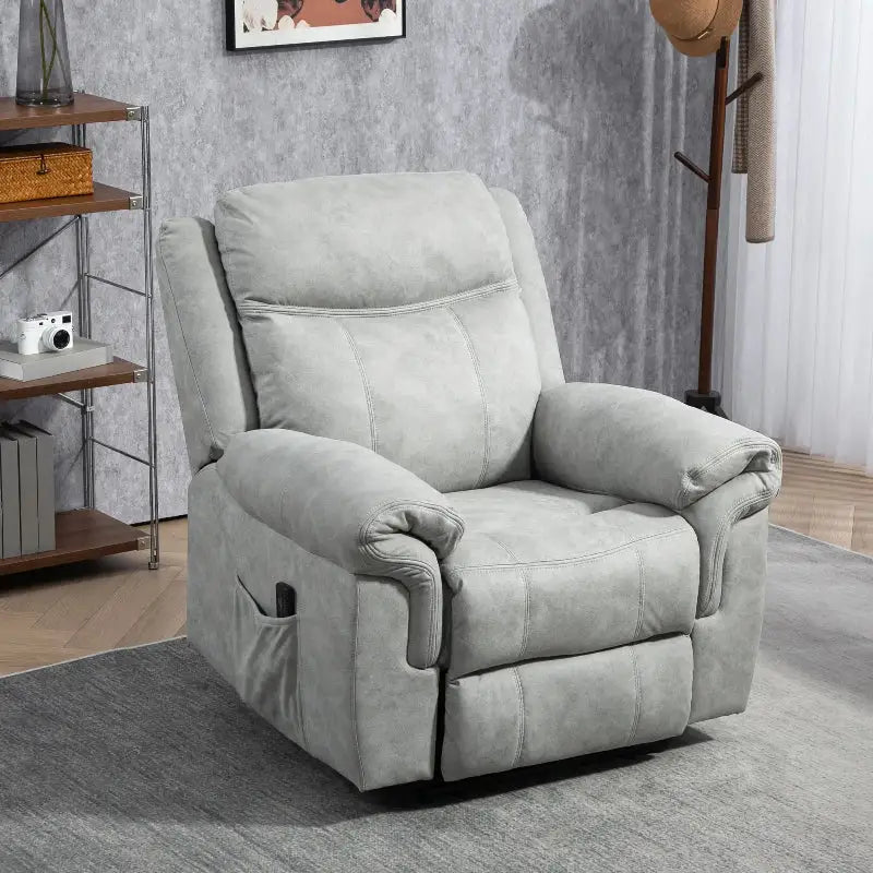 Gray upholstered recliner.