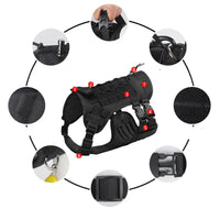 Black tactical dog harness with numbered features for medium and large dogs chest vest leash