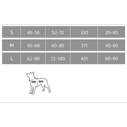 Dog harness size chart for tactical chest vest and leash for large dogs