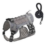Gray tactical dog harness and leash for large dogs, chest vest leash for medium and large dogs