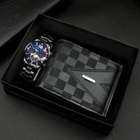 Black watch and checkered wallet gift set.