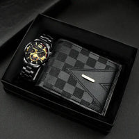 Black watch and checkered wallet gift set.