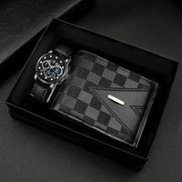 Black watch and checkered wallet gift set.