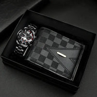 Black watch and checkered wallet gift set.